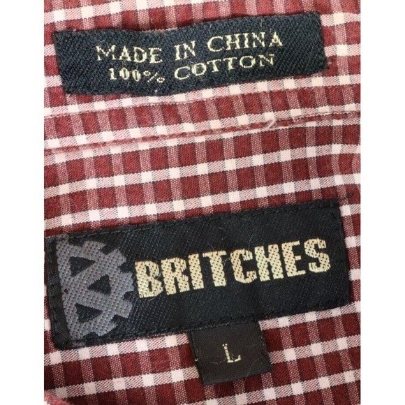 Britches Button Down Shirt Mens Size L Maroon Checks 100% Cotton‎ Long Sleeves - Picture 6 of 6